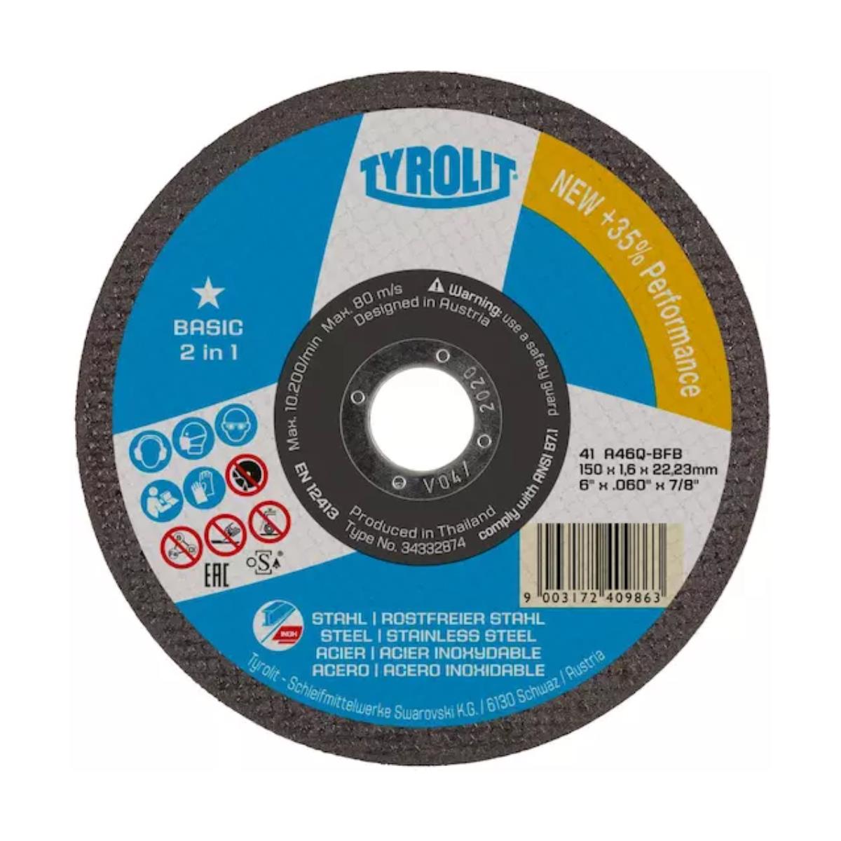 Tyrolit Basic snijschijf – 125×1,0×22,2 mm – staal/INOX